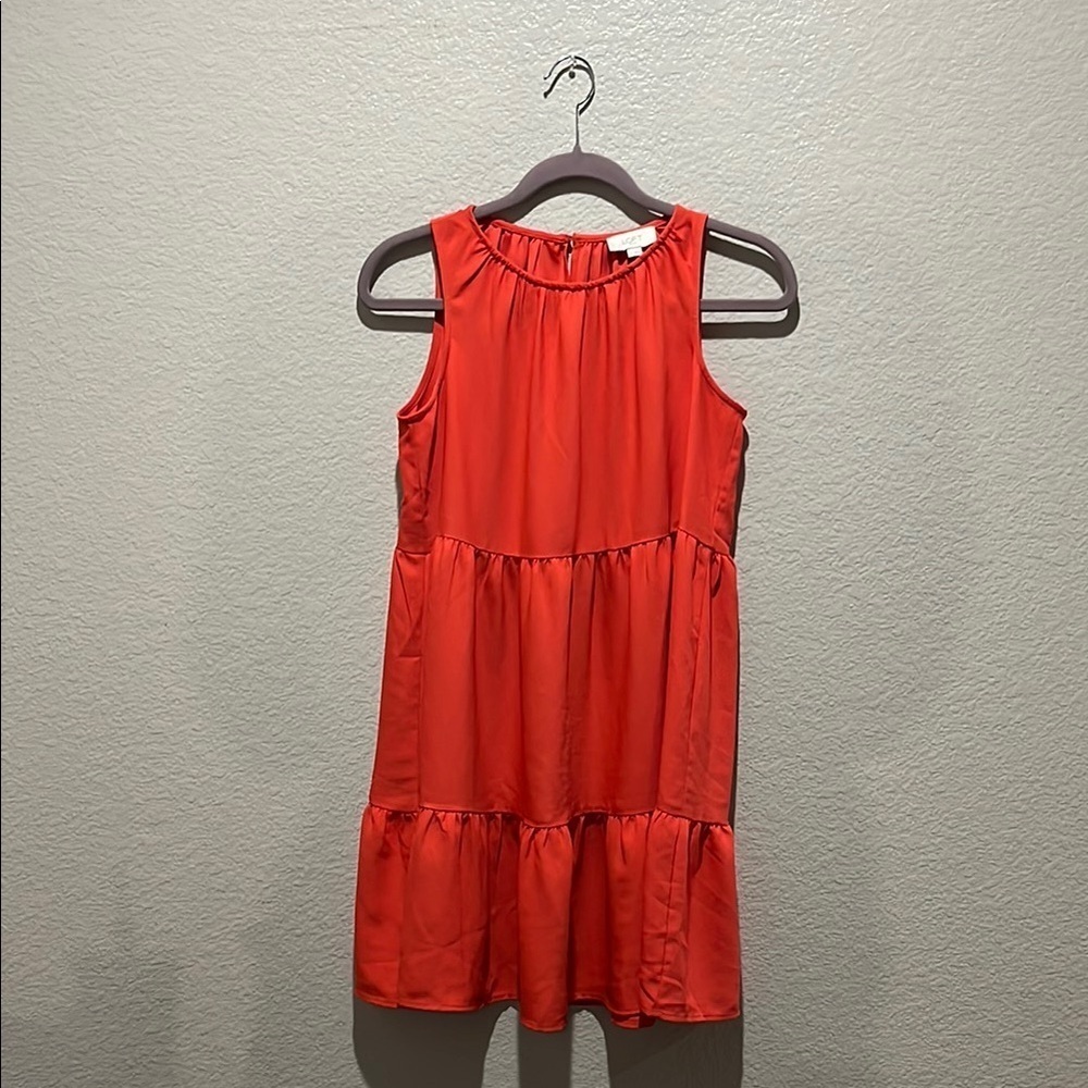 LOFT Orange Tiered Swing Dress Crew Neck Sleeveless Size XS Cruise Wear TC0823